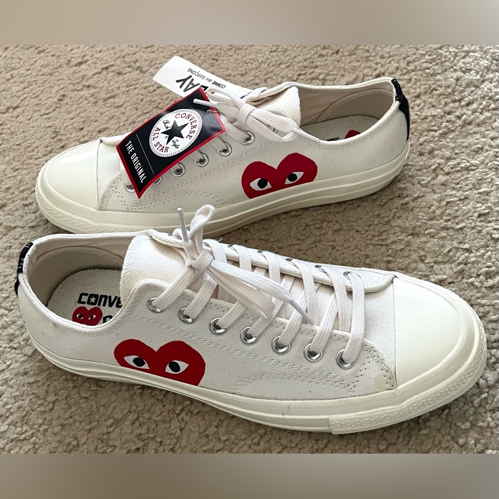 Converse x CDG Play Cream and Red Sneakers